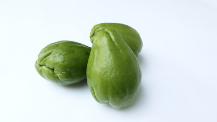 Fresh chayote (Sechium edulis) or labu siam isolated on white background.