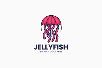 Umbrella Jellyfish Logo. Vector Illustration
