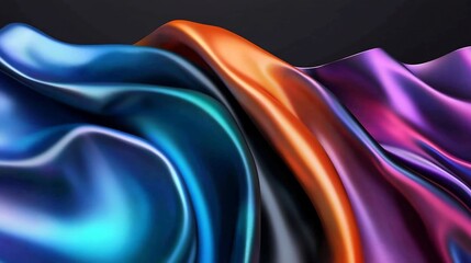 Obraz premium Abstract flowing wave-like metallic fabric in blue orange and purple color