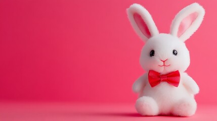 Obraz premium Toy rabbit with bow tie on pink background
