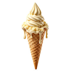 Waffle cone with vanilla ice cream isolated on transparent background  