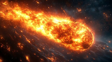 Fiery Comet: A blazing comet streaks across the cosmos, its fiery tail illuminating the dark expanse of space.  A breathtaking cosmic event captured in vivid detail.