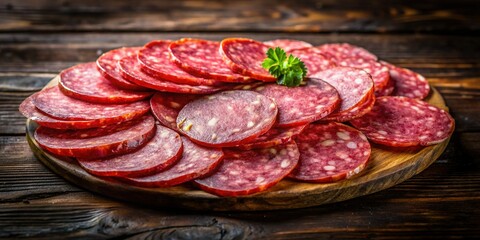 Delicious Salami Slices Arranged in a Perfect Circle for Gourmet Food Photography
