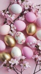Obraz premium Bunch of eggs with gold and pink designs on them