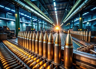 Factory Assembly Line Producing Artillery Shells: Industrial Wartime Munitions Manufacturing