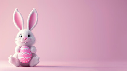 Obraz premium Cute rabbit holding an Easter egg