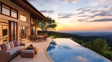 Fototapeta premium luxury sunset villa infinity pool - sunset imagery