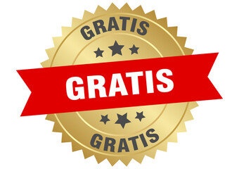 gratis. gratis round red and gold label isolated on transparent background