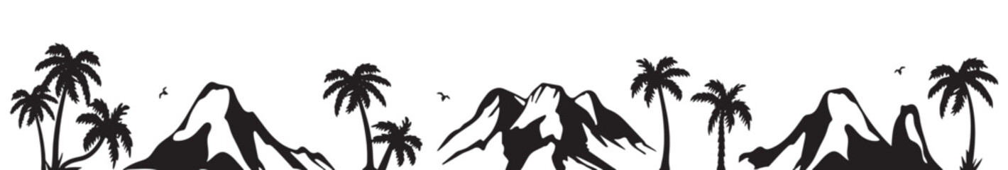 mountains and palm trees vector silhouette