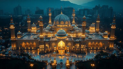 Fototapeta premium Night Illumination of the Majestic Tengku Tengah Zaharah Mosque