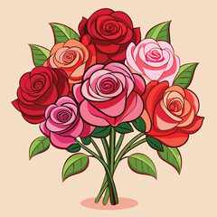 Beautiful Red and Pink Rose Bouquet | Romantic Floral Illustration
