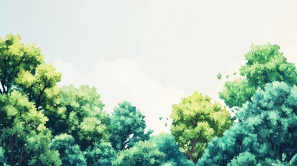 Lush Green Forest Canopy Under a Bright Sky Minimalist Aesthetic