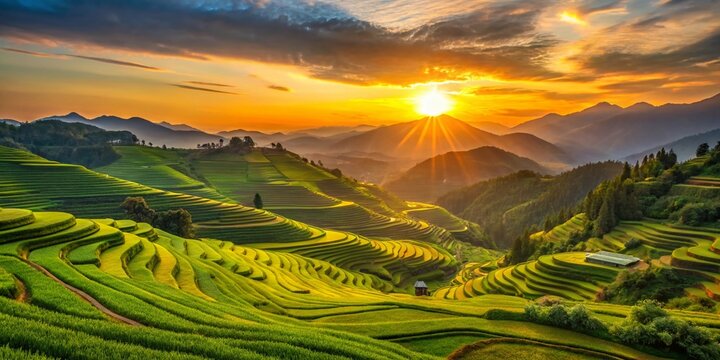 Golden Hour Sunset over Dazhai Rice Terraces, Shanxi, China - Low Light Landscape Photography
