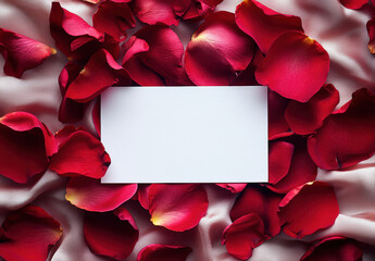 Romantic Blank Card Surrounded by Red Rose Petals