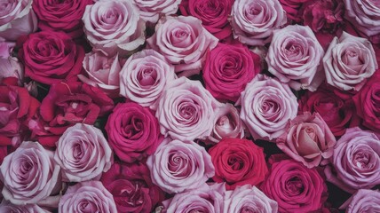 Fototapeta premium Bunch of pink roses are arranged in a bouquet