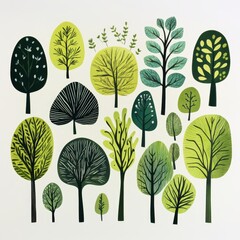 Fototapeta premium Diverse Collection of Stylized Green Trees for Nature Backgrounds