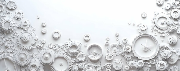 White gears clock mechanism background