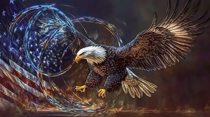 Representation of the american flag with eagle for us national loyalty day celebration