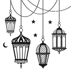 Ramadan Kareem lamp vector art silhouettes style with white background 