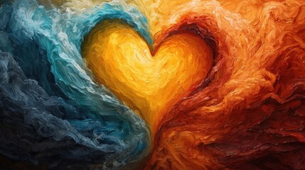 Fototapeta premium The heart shaped painting is a vibrant display of various colors blending together seamlessly, creating a beautiful and mesmerizing work of art that symbolizes love and passion.