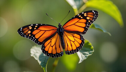 Obraz premium Monarch Butterfly Resting on Leaf in Spring
