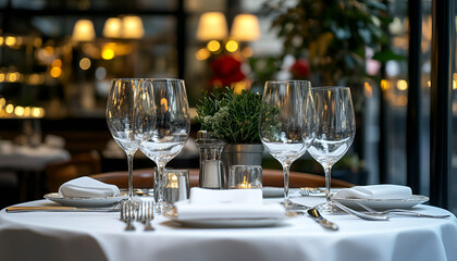 Fototapeta premium Empty glasses set in restaurant