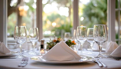 Empty glasses set in restaurant