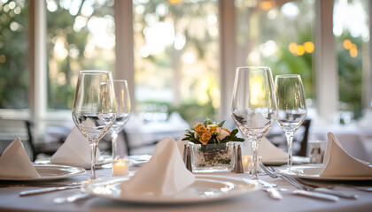 Empty glasses set in restaurant