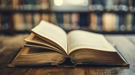 Obraz premium The Allure of Library: Open Textbook on Reading Desk Igniting Knowledge Quest