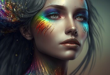 Rainbow Goddess. Generative AI, non-existent person.	