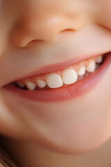 Fototapeta premium Smiling child displays joy with gap-toothed grin in natural light at home