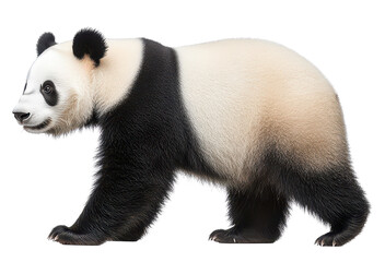 A playful panda walking in a natural habitat.