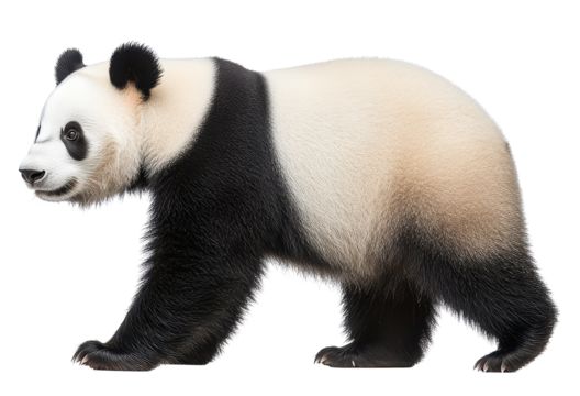 A playful panda walking in a natural habitat.