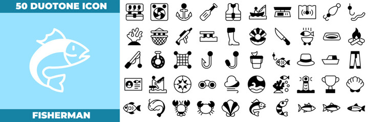 Obraz premium Fisherman Duotone Editable Icons set