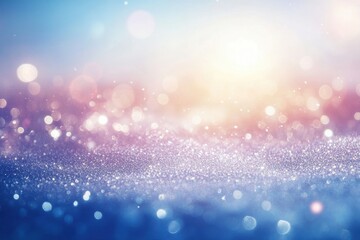 Obraz premium Ethereal Glitter Bokeh Background with Gradient Sky in Pastel Hues.