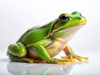 Fototapeta premium Green Frog on White Background - Cute Amphibian Stock Photo
