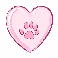 Pink heart with paw print, isolated on white for animal adoption or charity themes
