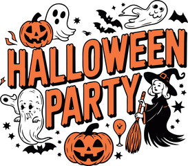 Halloween party bash social media event T-shirt design template with jack o' lantern and spooky elements