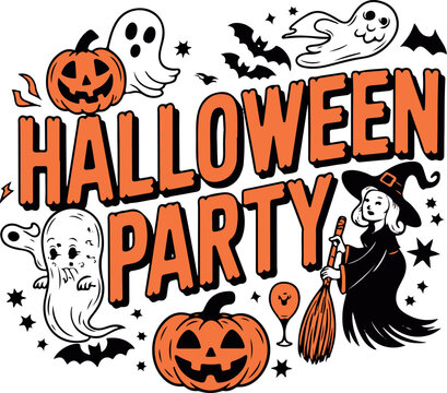 Halloween party bash social media event T-shirt design template with jack o' lantern and spooky elements