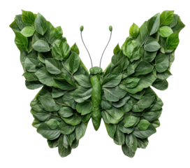 Butterfly made of vibrant green leaves.