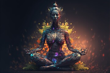 Meditating Woman. Generative AI, non-existent person.	