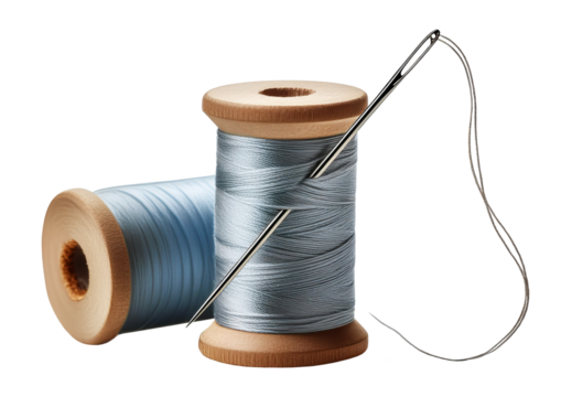Sewing spool or yarn with a needle, white background