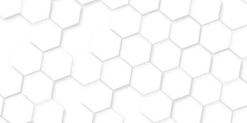 Minimal white hexagonal hexagon modern technology,Abstract white and grey color hexagonal geometric background with copy space,Surface polygon pattern with glowing hexagon paper texture and futuristic
