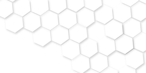Minimal white hexagonal hexagon modern technology,Abstract white and grey color hexagonal geometric background with copy space,Surface polygon pattern with glowing hexagon paper texture and futuristic