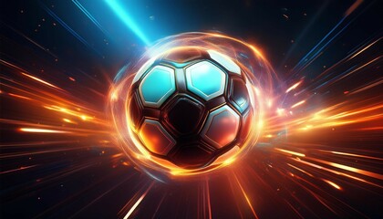 Fototapeta premium flying soccer ball with flashes of energy
