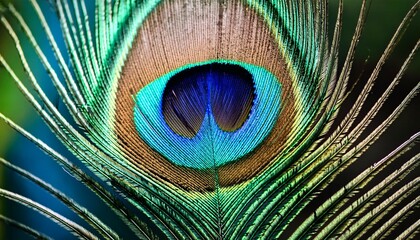 elegant close up of a luminous peacock feather with intricate details and vibrant blue green hues symbolizing beauty luxury nature and sophistication for artistic or decorative purposes