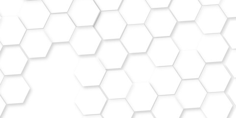 Minimal white hexagonal hexagon modern technology,Abstract white and grey color hexagonal geometric background with copy space,Surface polygon pattern with glowing hexagon paper texture and futuristic