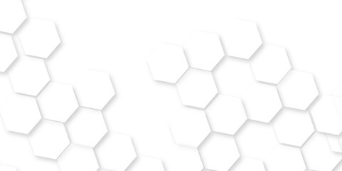Minimal white hexagonal hexagon modern technology,Abstract white and grey color hexagonal geometric background with copy space,Surface polygon pattern with glowing hexagon paper texture and futuristic