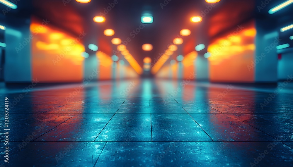 Poster abstract interior scene with vibrant lights creating a futuristic atmosphere in a modern underground