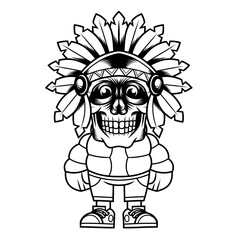 Mascot character design cartoon indian skull outline